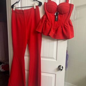 Fashion Nova Red Pants & Peplum Top Set